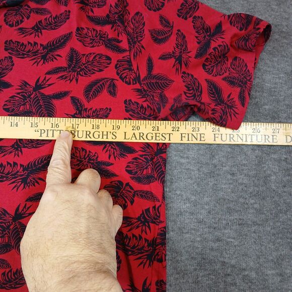 Denim & Flower Ricky Singh Mens XL 1/4 Button Short Sleeve Red Hawaiian With Blk - Picture 3 of 11